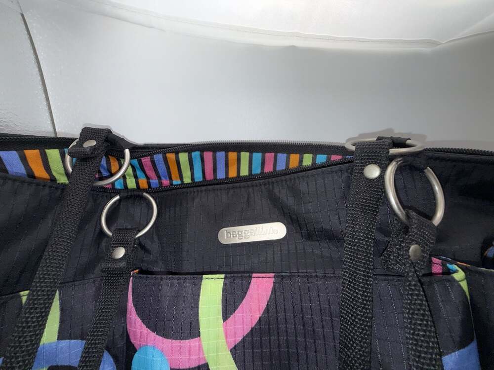 Baggallini Multicolored Geometric Pattern Nylon Tote Bag with Striped Interior - Picture 5 of 10